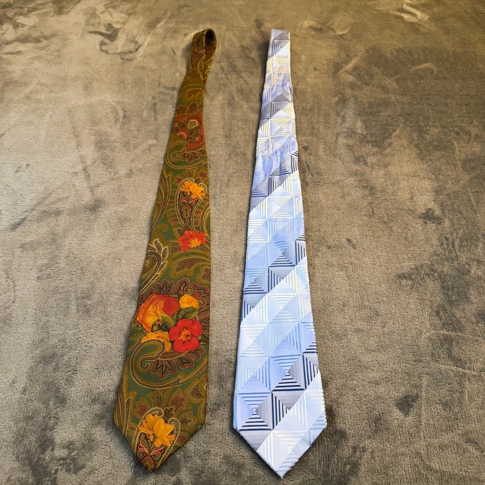 Croft & Barrow Mens Paisley Floral & Geometric Pattern Silk Ties Set 2 Necktie